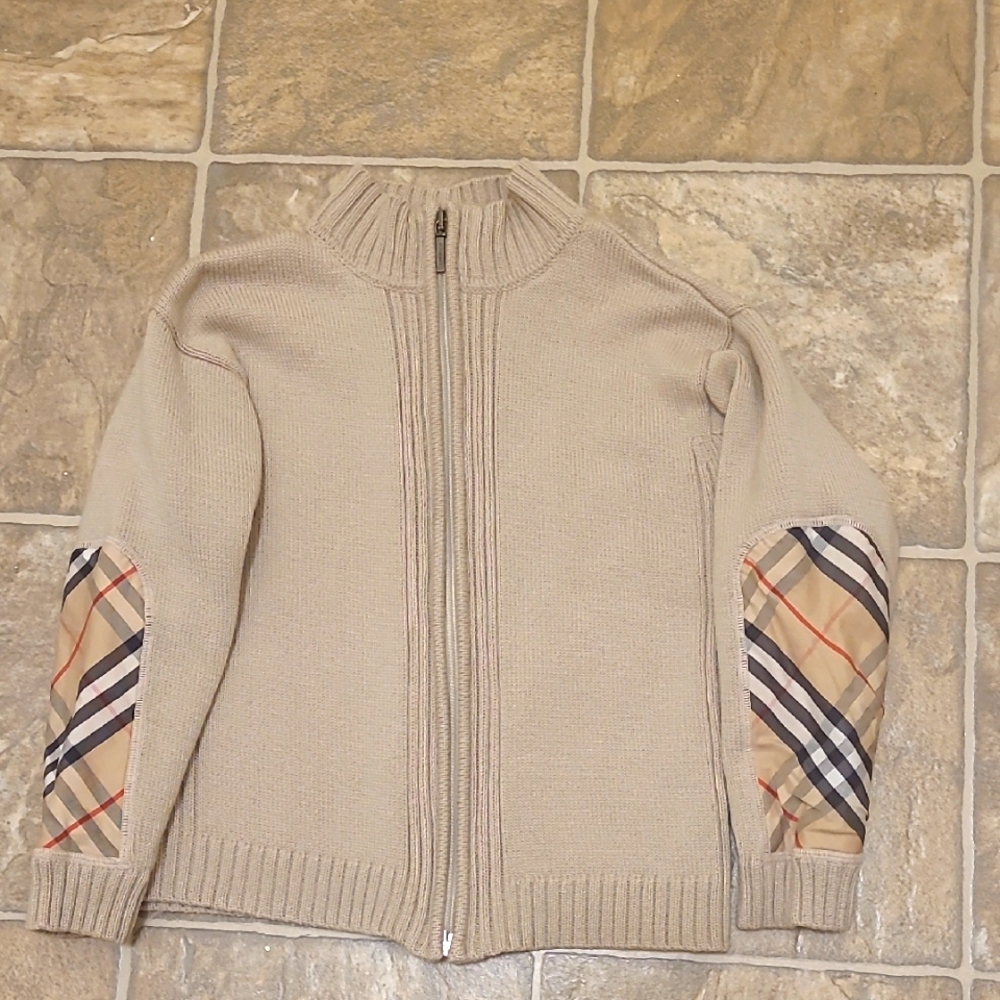Burberry Beige Knit Jacket with Plaid Accents Kids size 6
